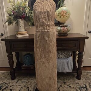 R&M Richards Elegant Rose Gold Fringe Dress Size 16